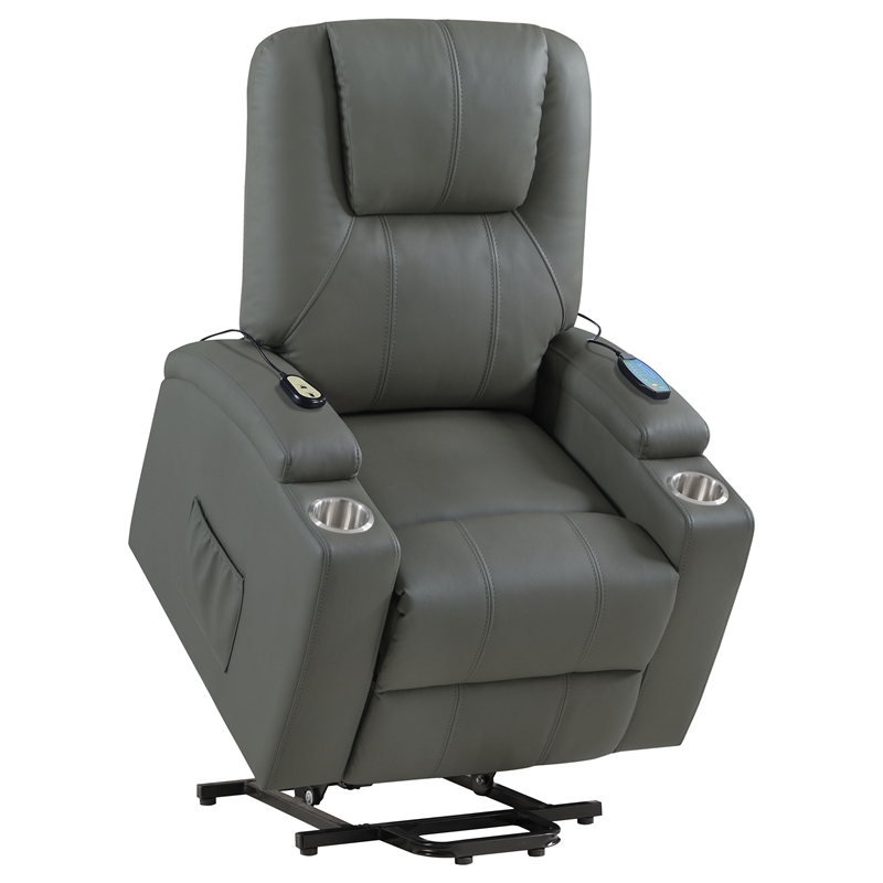 Coaster Armstrong Transitional Faux Leather Power Lift Massage Recliner in Gray