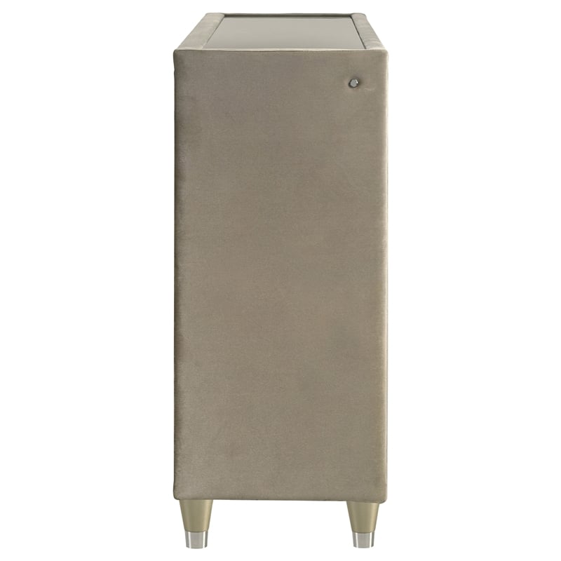 Coaster Lorient 8-Drawer Velvet Upholstered LED Dresser Cabinet in Ivory/Camel