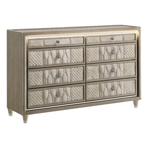 Coaster Lorient 8-Drawer Velvet Upholstered LED Dresser Cabinet in Ivory/Camel