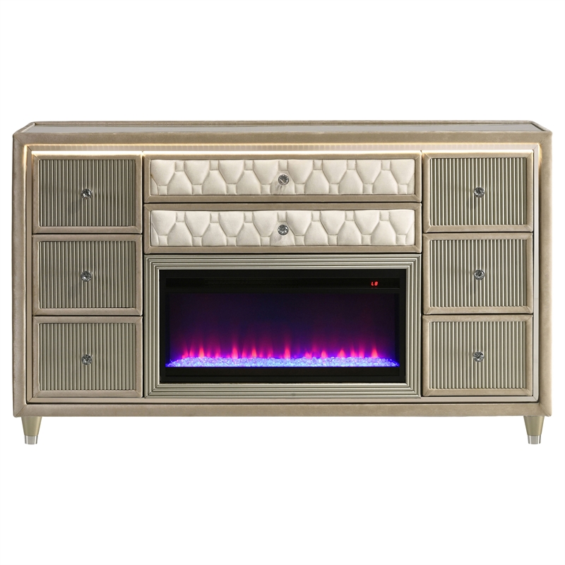 Coaster Lorient 8-drawer Wood LED Bedroom Flame Box Dresser in Ivory/Camel
