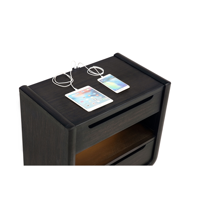 Coaster Leandro 2-drawer Wood LED Nightstand with USB in Burnished Black