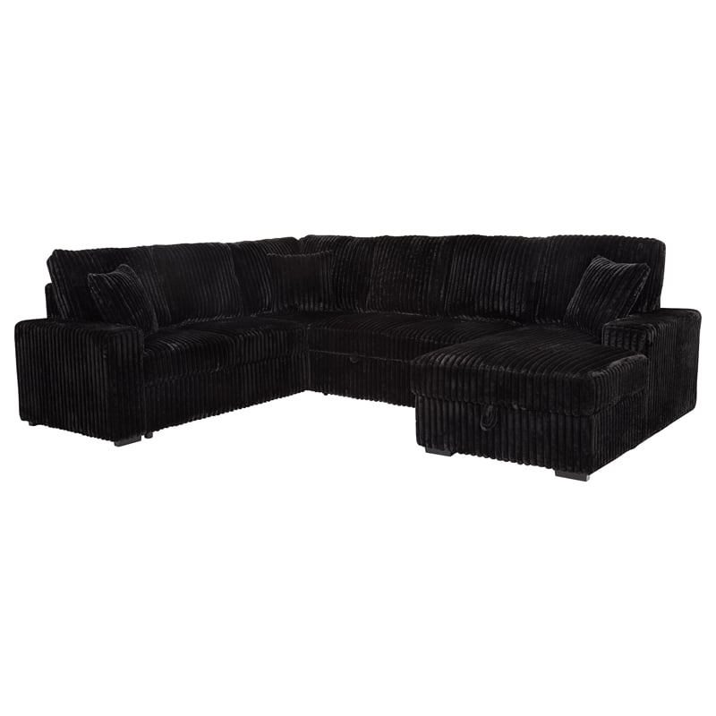 Coaster Devonshire Fabric Sleeper Sectional Sofa Storage Chaise in Black