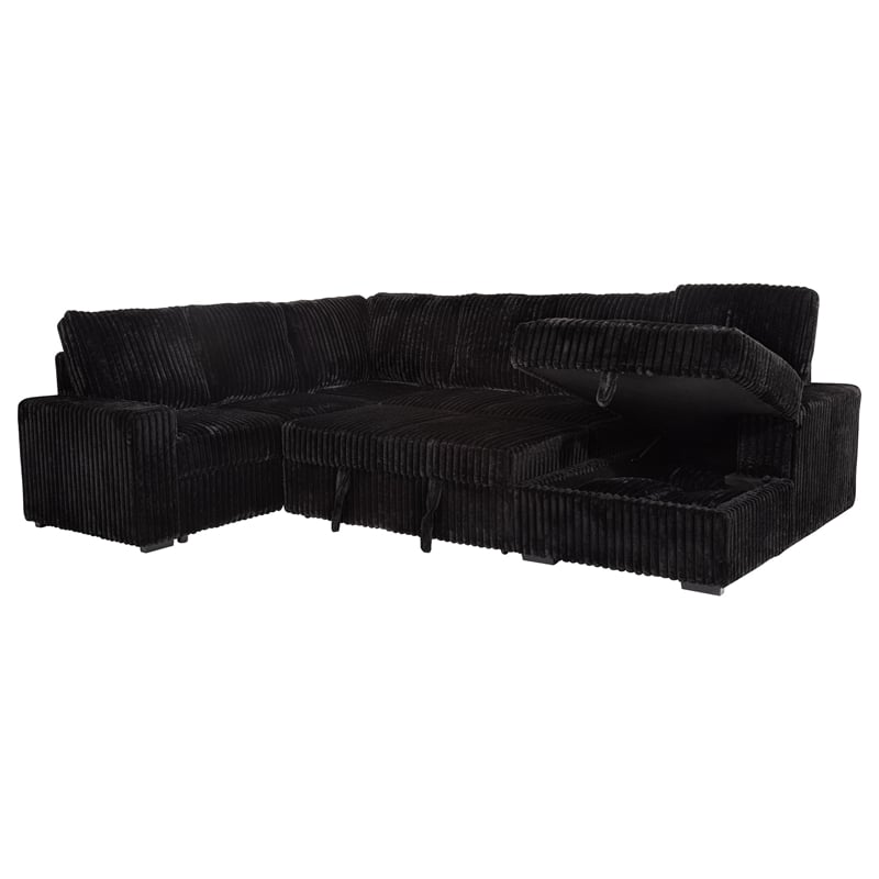 Coaster Devonshire Fabric Sleeper Sectional Sofa Storage Chaise in Black