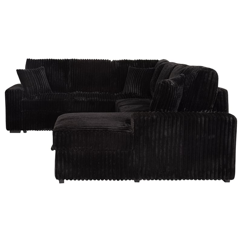 Coaster Devonshire Fabric Sleeper Sectional Sofa Storage Chaise in Black
