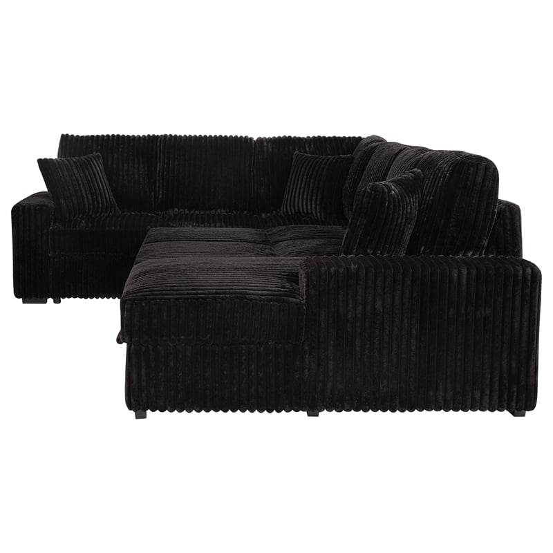 Coaster Devonshire Fabric Sleeper Sectional Sofa Storage Chaise in Black