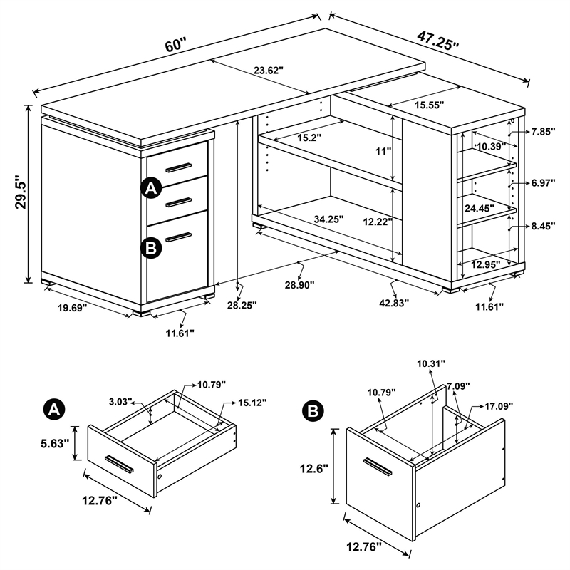 Coaster Yvette 60-inch 3-drawer L-Shape Engineered Wood Computer Desk in Mango