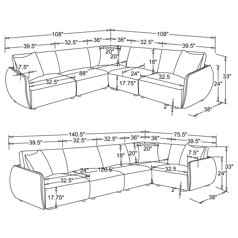 Coaster Elysia 5-piece Upholstered Modular Sectional Sofa in Green