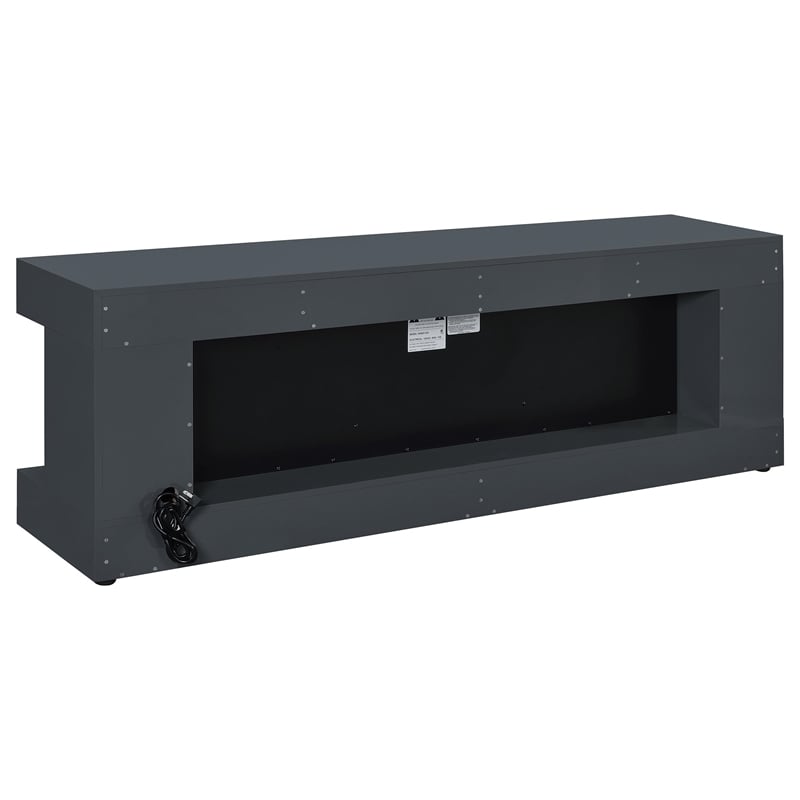 Coaster Mallory TV Stand Fireplace Console Bluetooth Speaker in Gray High Gloss