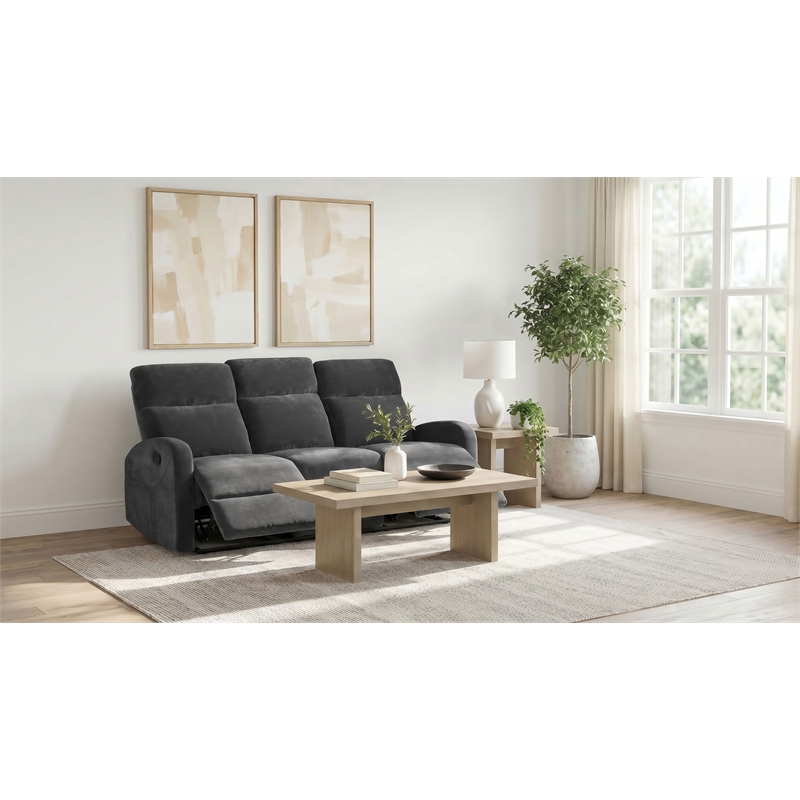 Coaster Hamilton Chenille Upholstered Manual Reclining Sofa in Charcoal Gray