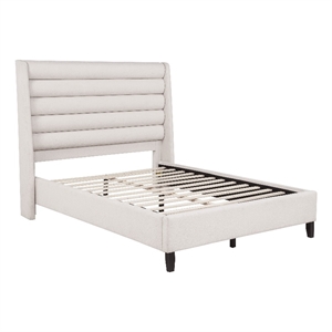 Coaster Leslie Queen Upholstered Fabric Wingback Platform Bed in Beige