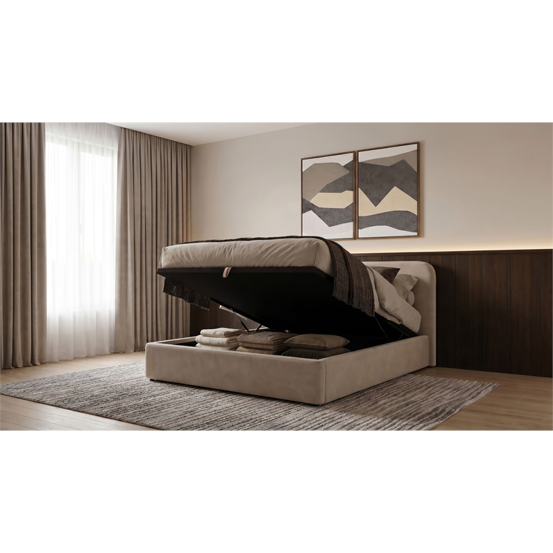 Coaster Anders Full Upholstered Fabric Platform Bed in Beige