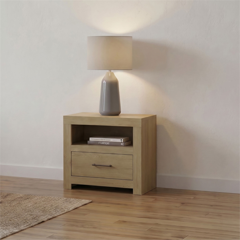 Coaster Hendricks 1-Drawer Wood Nightstand Bedside Table with Cubby in Light Oak