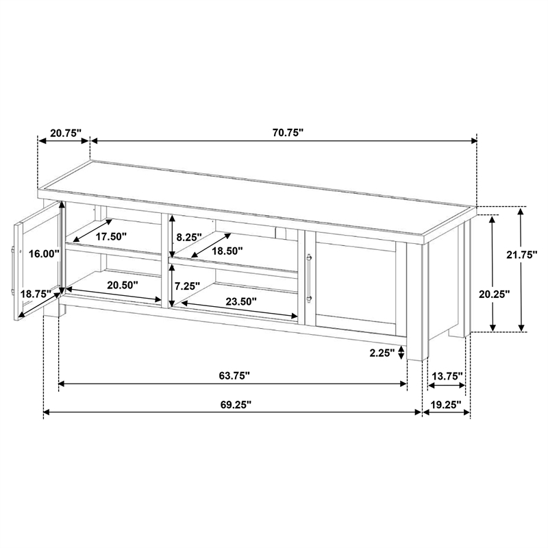 Coaster Beasley 71-Inch 2-Door Wood TV Stand for TVs up to 75