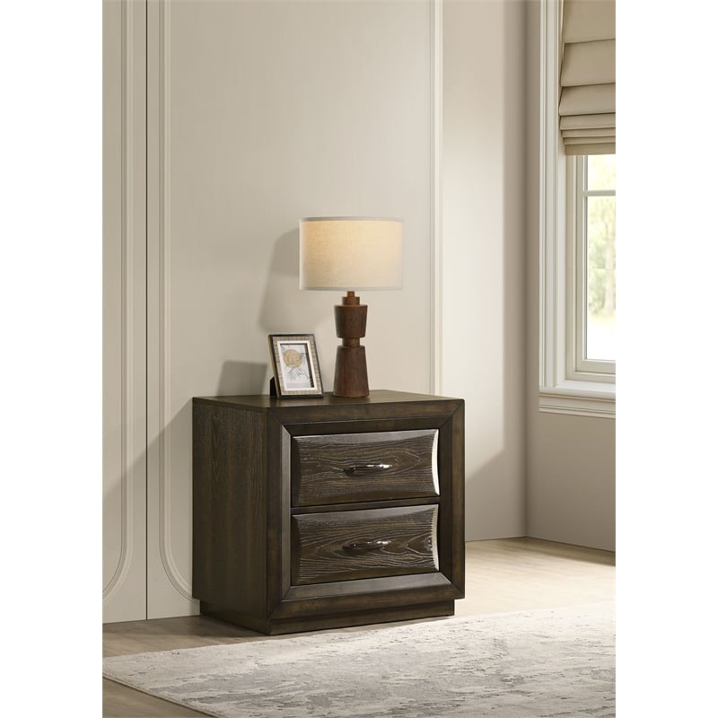 Coaster Atlas 2-Drawer Transitional Wood Nightstand Bedside Table in Dark Oak