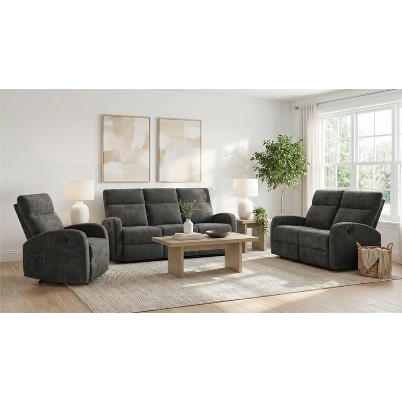 Coaster Hamilton 3-Piece Chenille Manual Reclining Sofa Set in Charcoal Gray