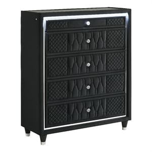 Coaster Lorient 5-Drawer Velvet Upholstered LED Chest of Drawers in Black
