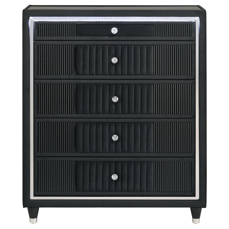 Coaster Ravenne 5-Drawer Velvet Upholstered LED Chest of Drawers in Black
