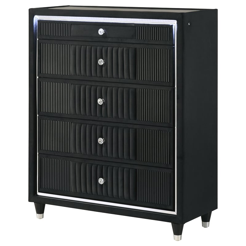 Coaster Ravenne 5-Drawer Velvet Upholstered LED Chest of Drawers in Black