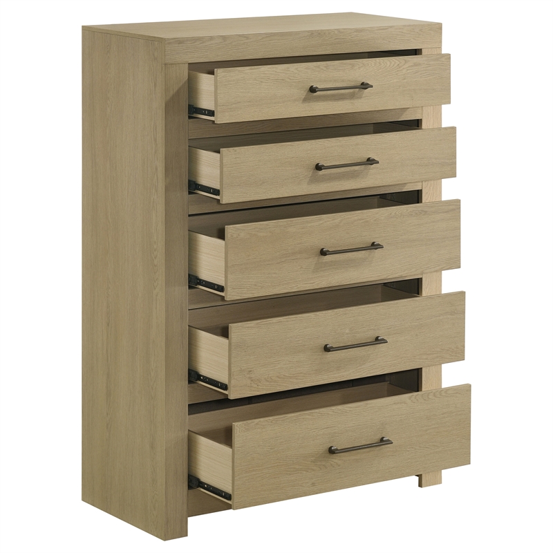 Coaster Hendricks 5-Drawer Transitional Wood Chest of Drawers in Light Oak