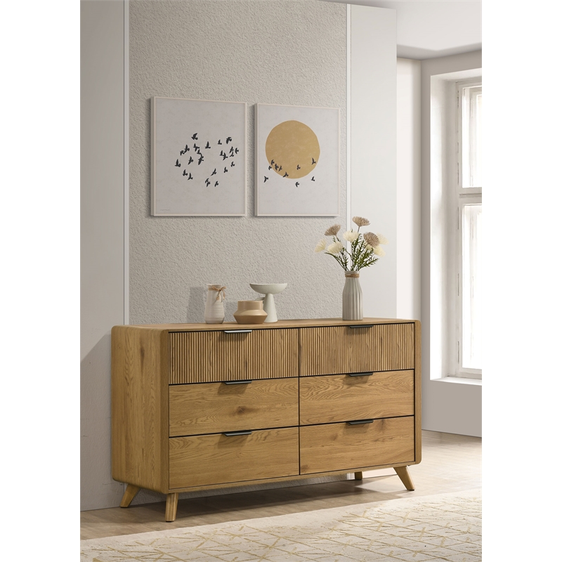 Coaster Bennett 6-Drawer Mid-Century Wood Dresser Cabinet in Light Oak