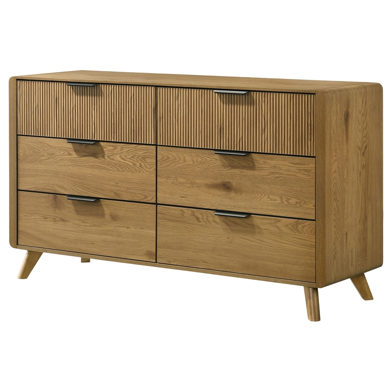 Coaster Bennett 6-Drawer Mid-Century Wood Dresser Cabinet in Light Oak