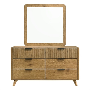 Coaster Bennett 6-Drawer Mid-Century Wood Dresser and Mirror Set in Light Oak