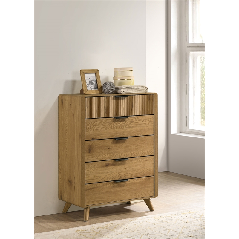 Coaster Bennett 5-Drawer Mid-Century Wood Chest of Drawers in Light Oak