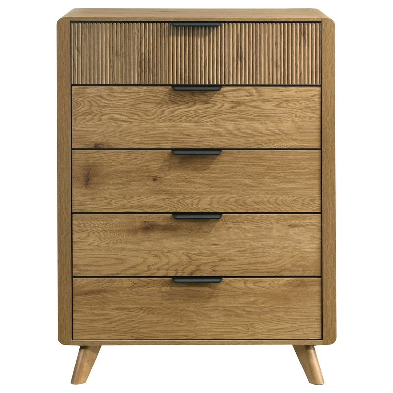Coaster Bennett 5-Drawer Mid-Century Wood Chest of Drawers in Light Oak