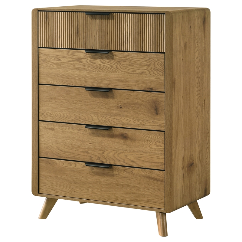 Coaster Bennett 5-Drawer Mid-Century Wood Chest of Drawers in Light Oak