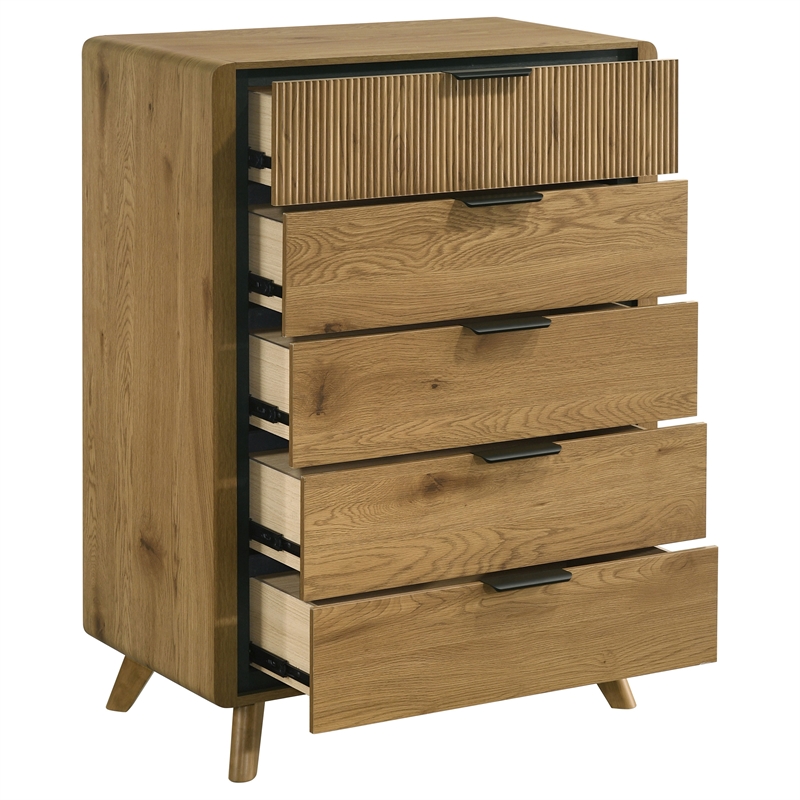 Coaster Bennett 5-Drawer Mid-Century Wood Chest of Drawers in Light Oak