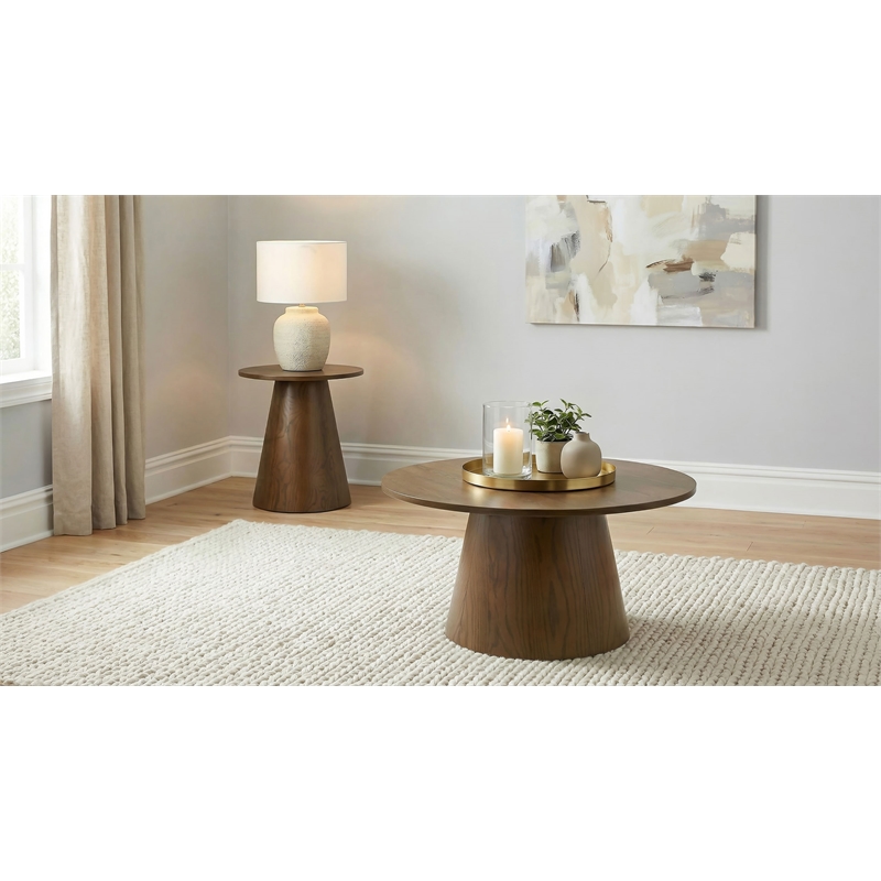 Coaster Franklin 2-Piece Round Wood Coffee Table Set in Dark Brown