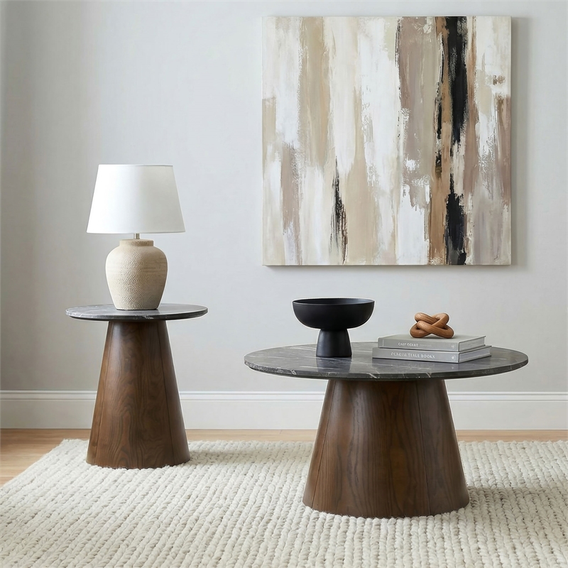Coaster Franklin 2-Piece Round Wood Coffee Table Set in Gray/Dark Brown