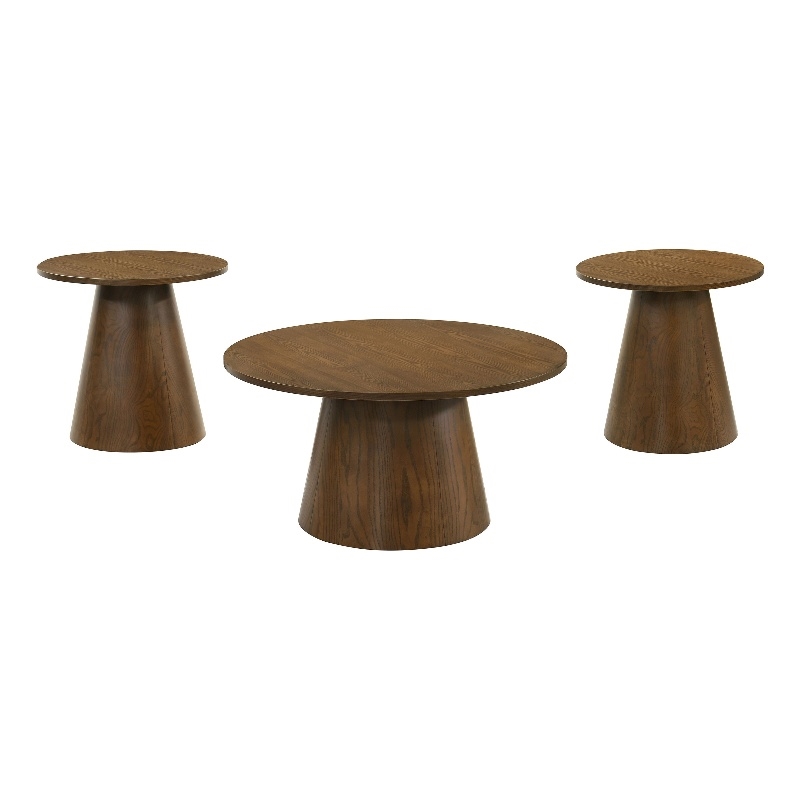 Coaster Franklin 3-Piece Round Wood Coffee Table Set in Dark Brown
