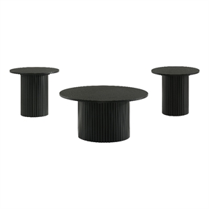 Coaster Hamlyn 3-Piece Round Wood Fluted Coffee and End Table Set in Black