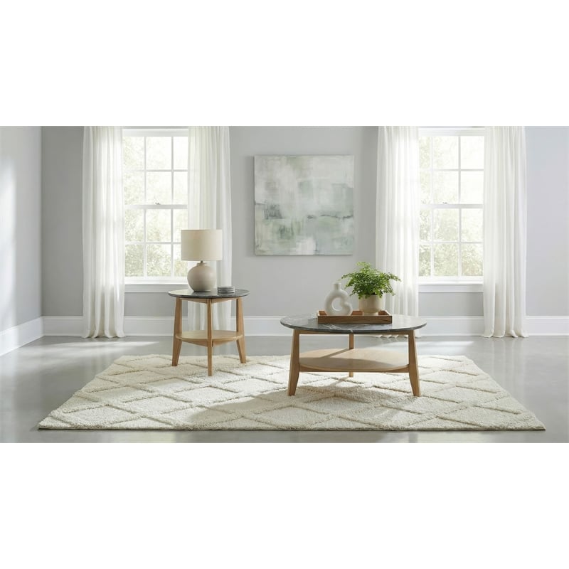 Coaster Bradley 2-Piece Round Wood Coffee Table Set in Gray/Natural