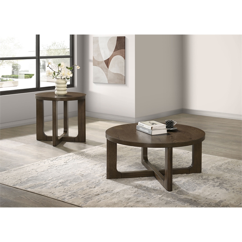 Coaster Kessler 2-Piece Round Sculptural Wood Coffee Table Set in Brown