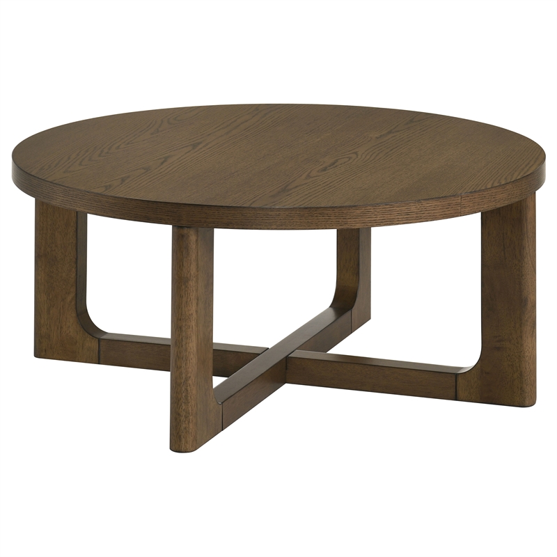 Coaster Kessler 2-Piece Round Sculptural Wood Coffee Table Set in Brown