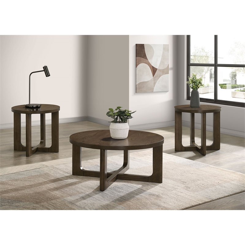 Coaster Kessler 3-Piece Round Sculptural Wood Coffee Table Set in Brown