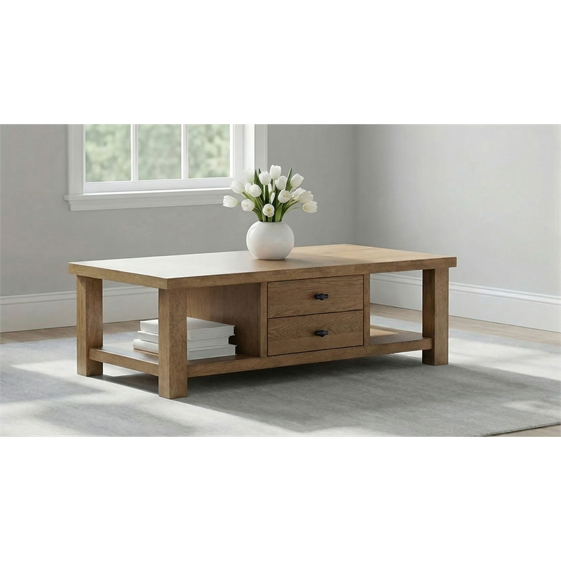Coaster Beasley 2-Drawer Rectangular Wood Coffee Table in Golden Oak