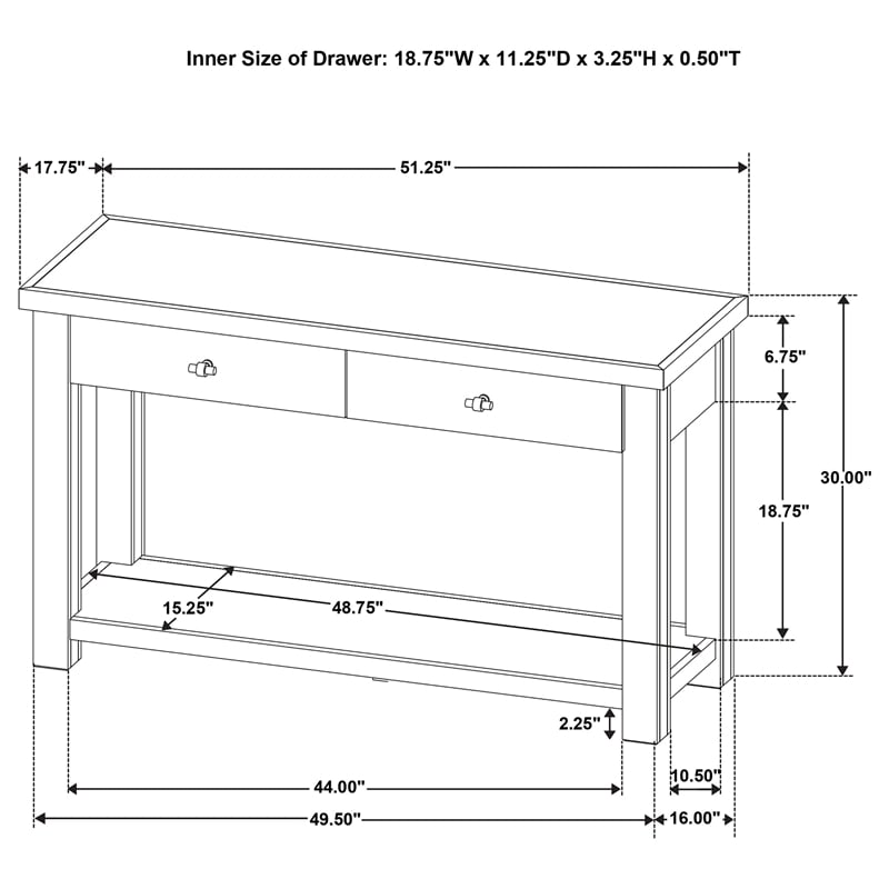Coaster Beasley 2-Drawer Rectangular Wood Console Table in Golden Oak