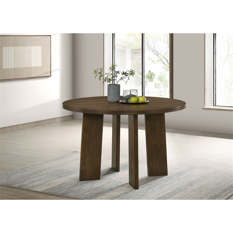 Coaster Strouse Round Transitional Wood Dining Table in Walnut