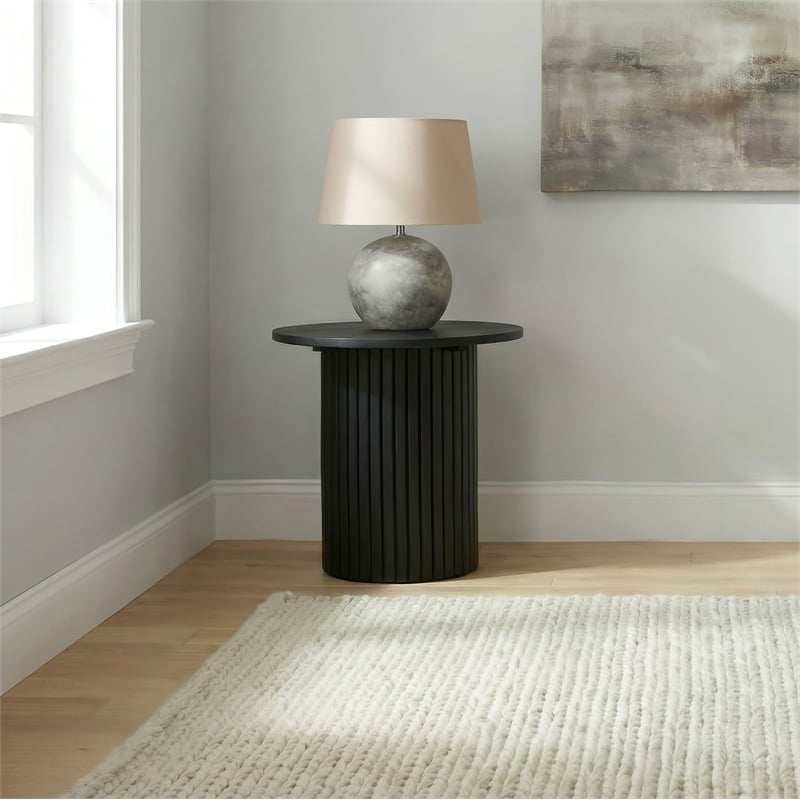 Coaster Hamlyn Round Fluted Wood Occasional Side End Table in Black