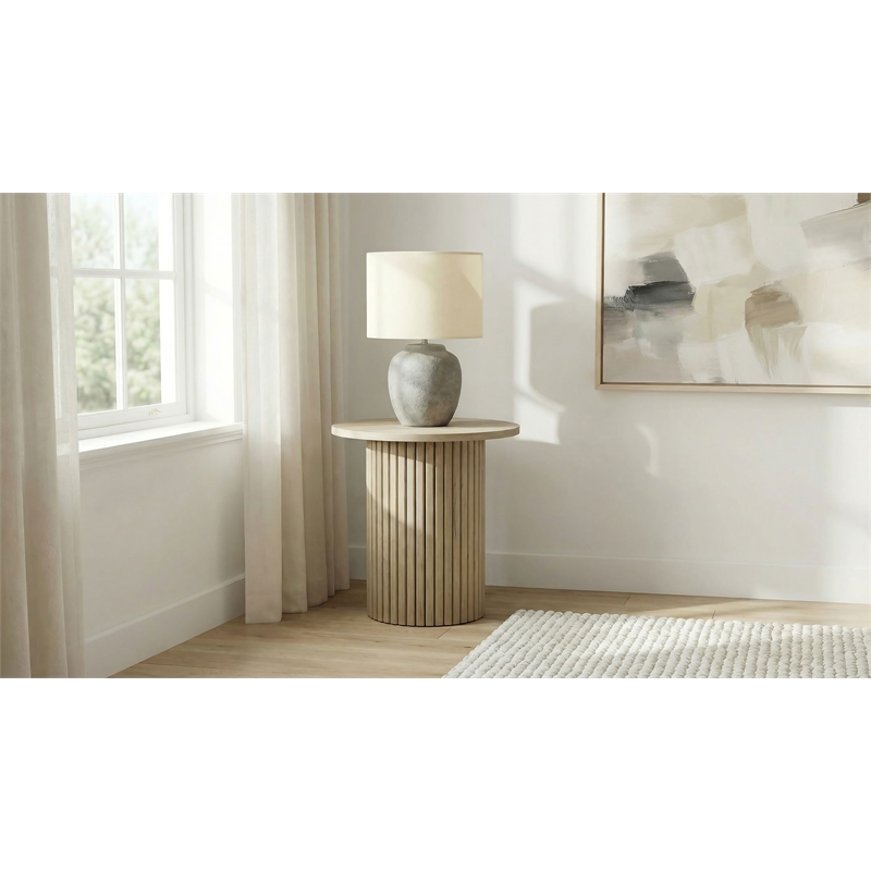 Coaster Hamlyn Round Fluted Wood Occasional Side End Table in Natural Oak