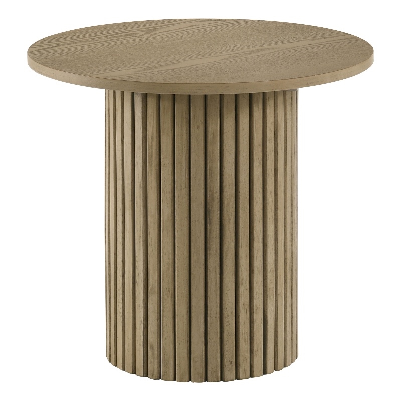 Coaster Hamlyn Round Fluted Wood Occasional Side End Table in Natural Oak