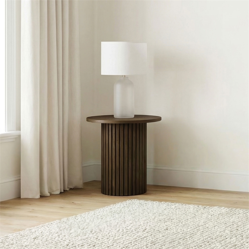Coaster Hamlyn Round Fluted Wood Occasional Side End Table in Walnut