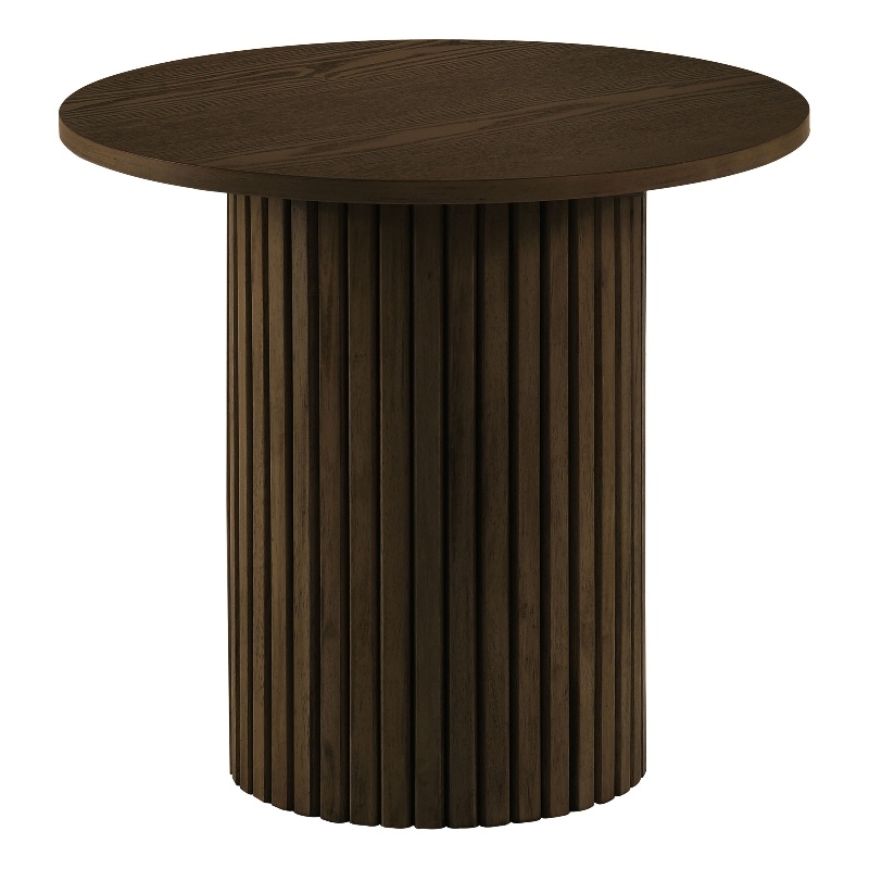 Coaster Hamlyn Round Fluted Wood Occasional Side End Table in Walnut