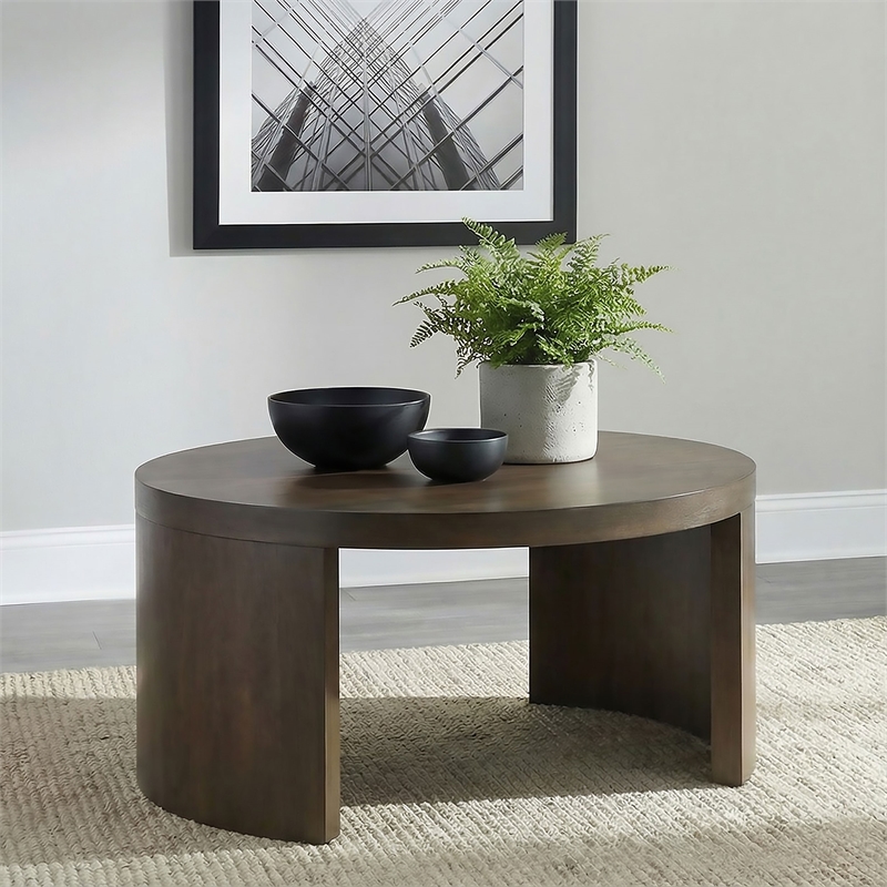 Coaster Sweeney Round Wood Occasional Cocktail Coffee Table in Dark Walnut