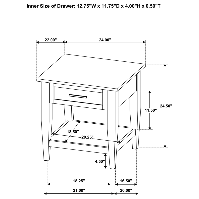 Coaster Lindenton Rectangular Wood Occasional Side End Table in Black