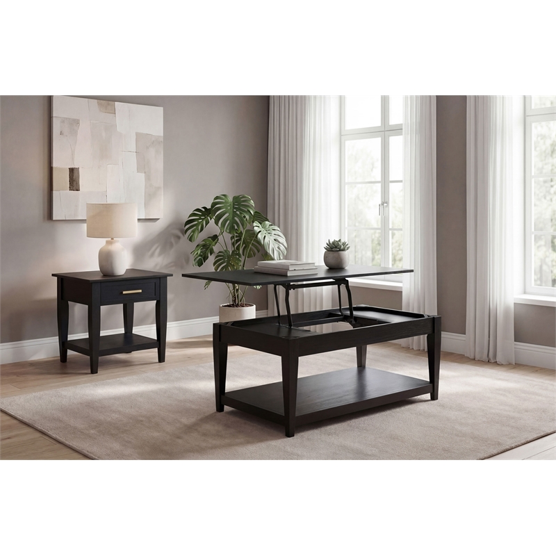 Coaster Lindenton 2-Piece Wood Lift-Top Coffee Table Set in Black