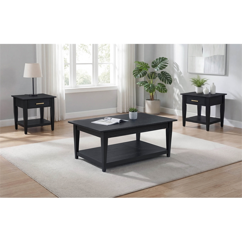Coaster Lindenton 3-Piece Wood Lift-Top Coffee Table Set in Black